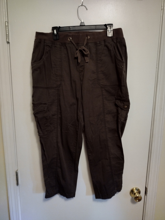 Cato Pants - Brown Cargo Capri Pants with Drawstring Waist